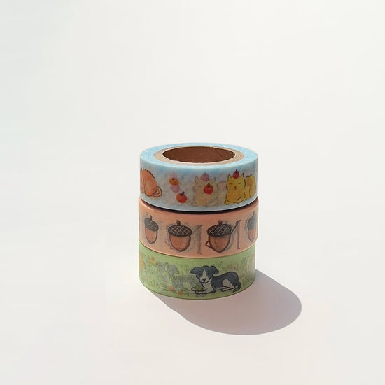 rolls of decorative tape with animal illustrations on a light background