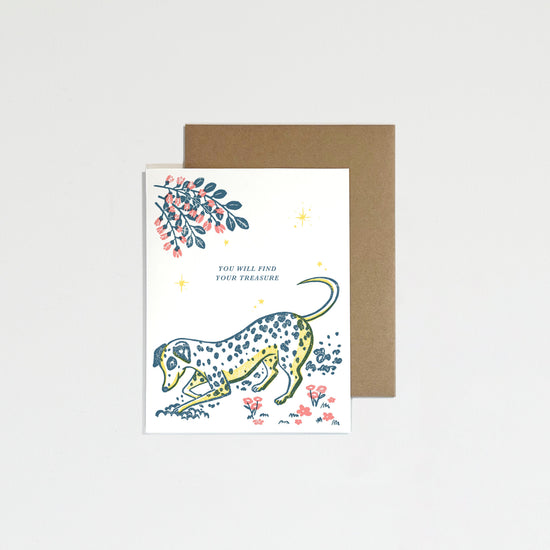 Greeting card with a dog illustration on a white background