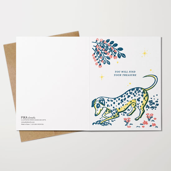 Greeting card with a dog illustration on a white background