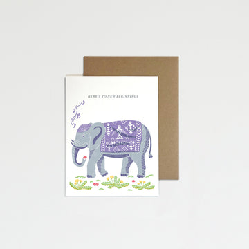 Greeting card with elephant on white background