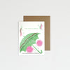 Greeting card with green umbrella on a white background