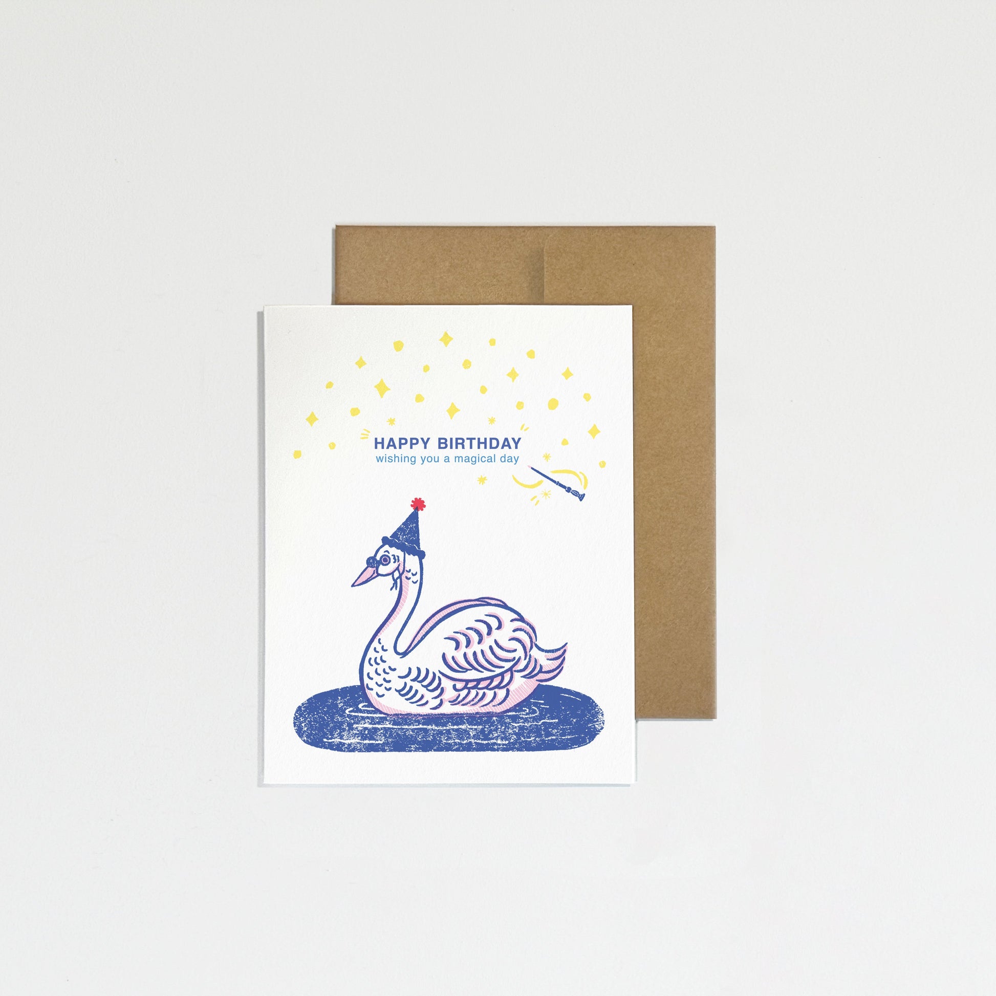 Greeting card with a swan design and 'Happy Birthday' text on a white background