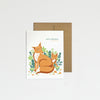 Greeting card with fox illustration on a white background