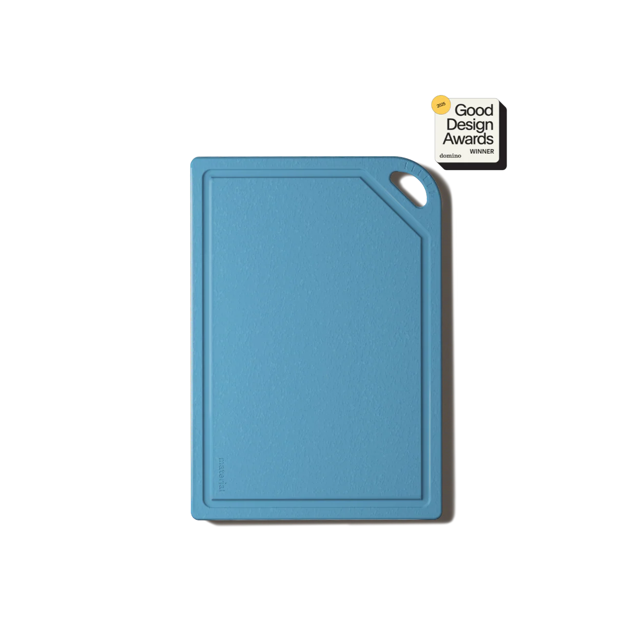 Blue cutting board with Good Design Awards logo on a white background