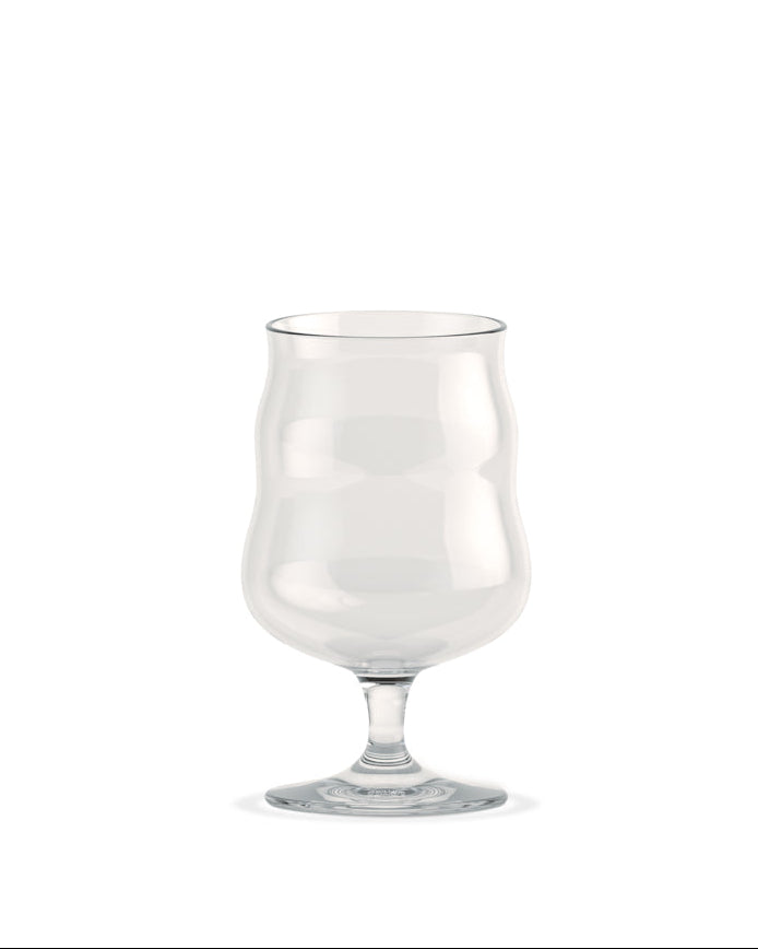 Clear glass goblet on a white background