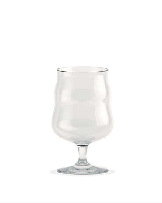 Clear glass goblet on a white background