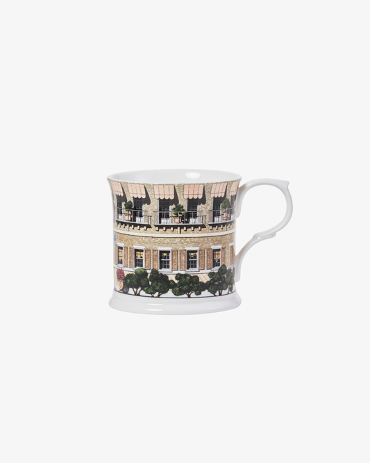 Mug with architectural design on a white background