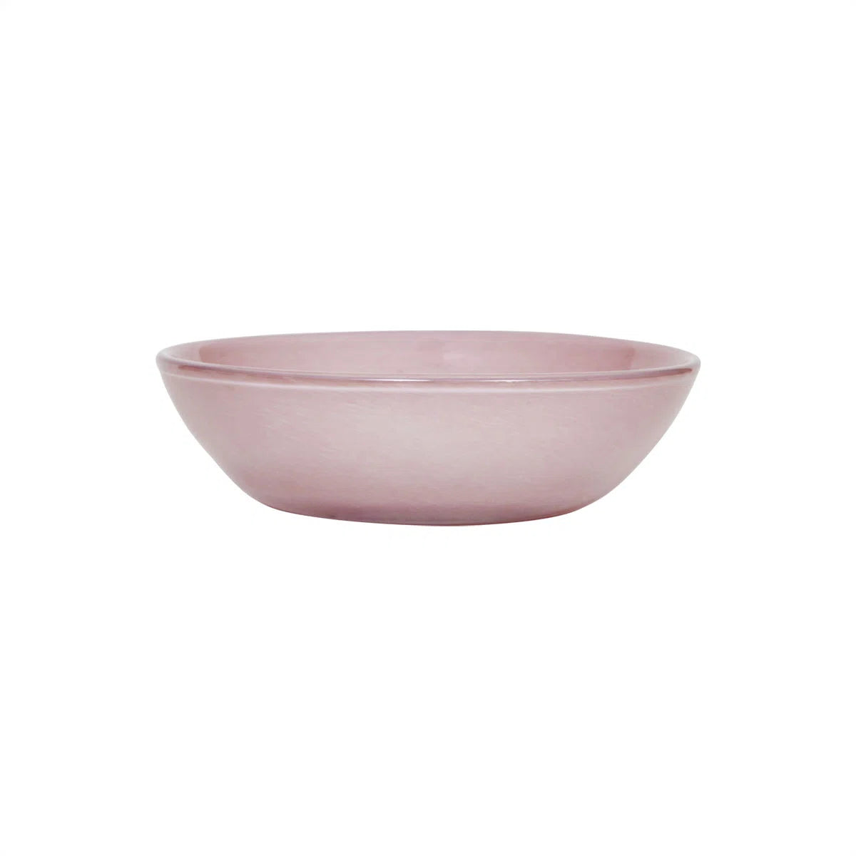 Pink glass bowl on a white background