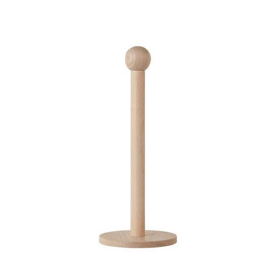 Wood paper towel holder on white background