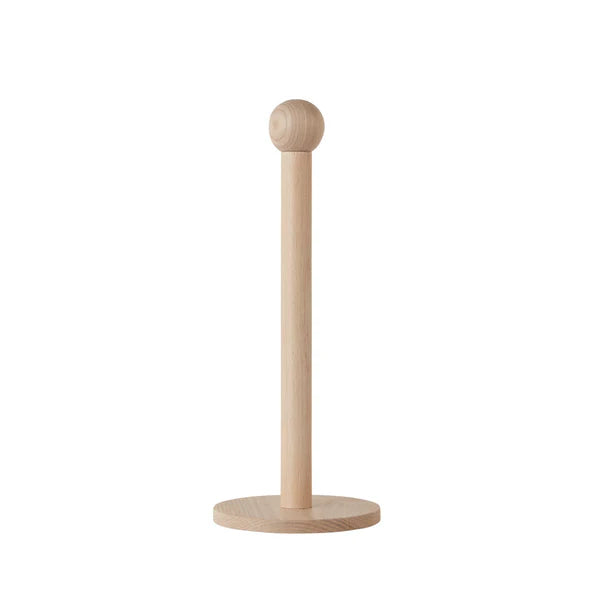 Wood paper towel holder on white background