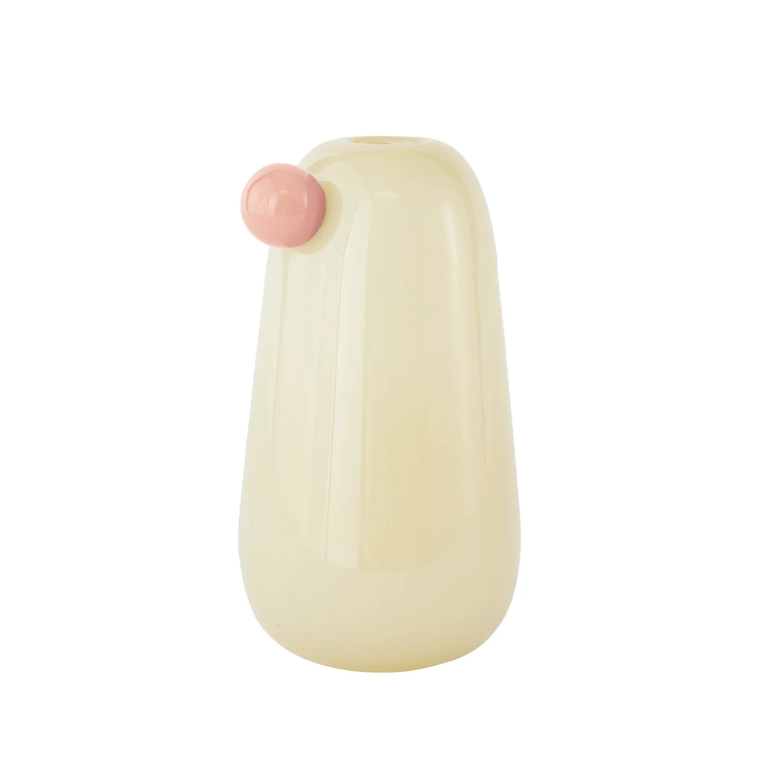 Yellow vase with a pink accent on a white background