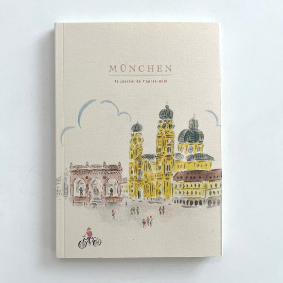 Book cover with illustration of a famous building in Munich on a light background