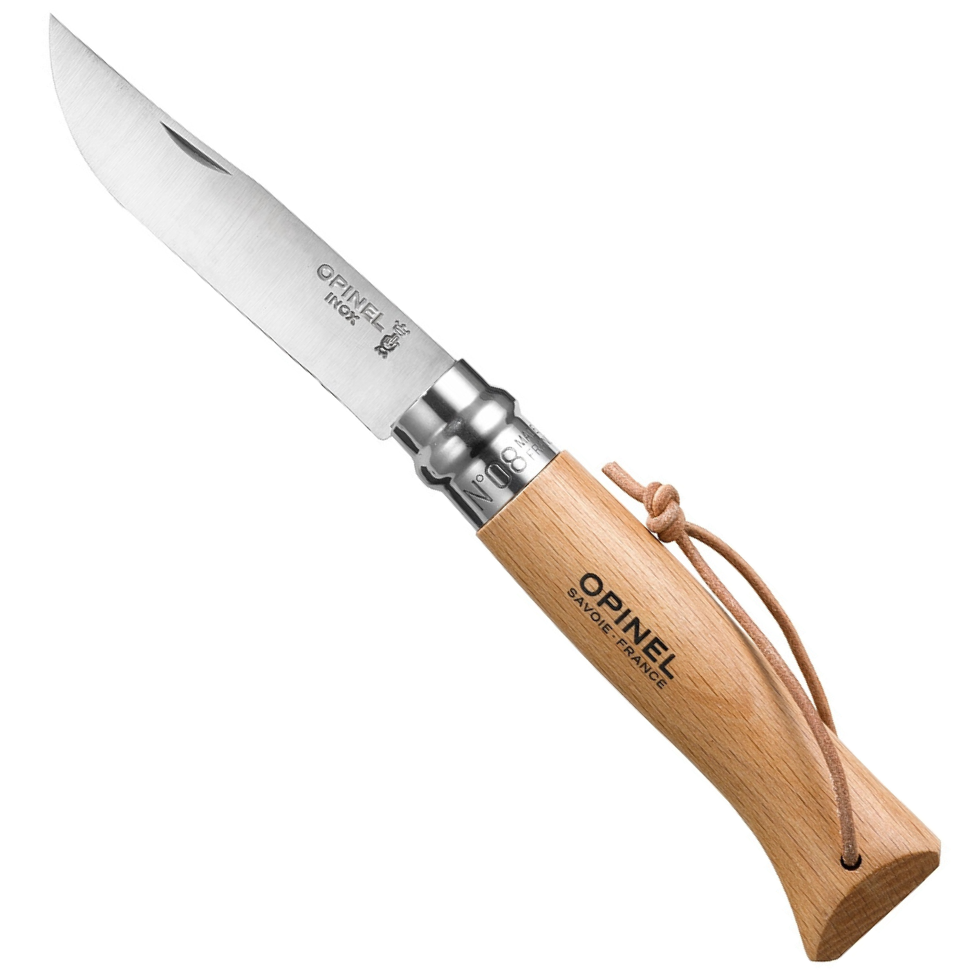 Opinel knife with wooden handle on a white background