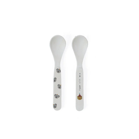 White baby spoon set on white background