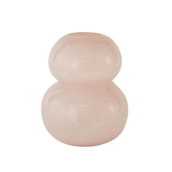 Two-tiered pink ceramic vase on a white background