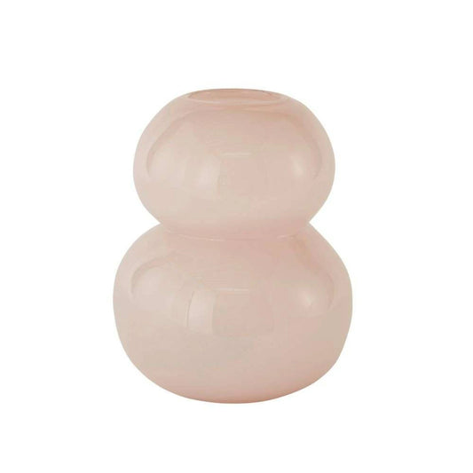 Two-tiered pink ceramic vase on a white background