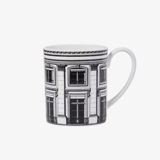 Mug with architectural design on a white background