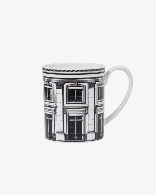 Mug with architectural design on a white background