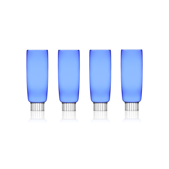 Champagne glasses set of four in blue on the white background