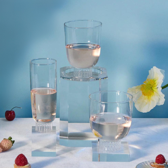 Champagne glasses set of four in clear on the blue background