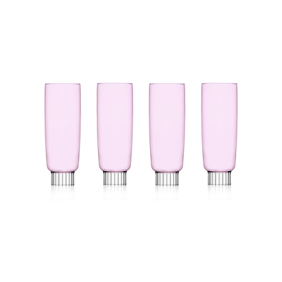 Pink Champagne glasses set of four in pink on white background