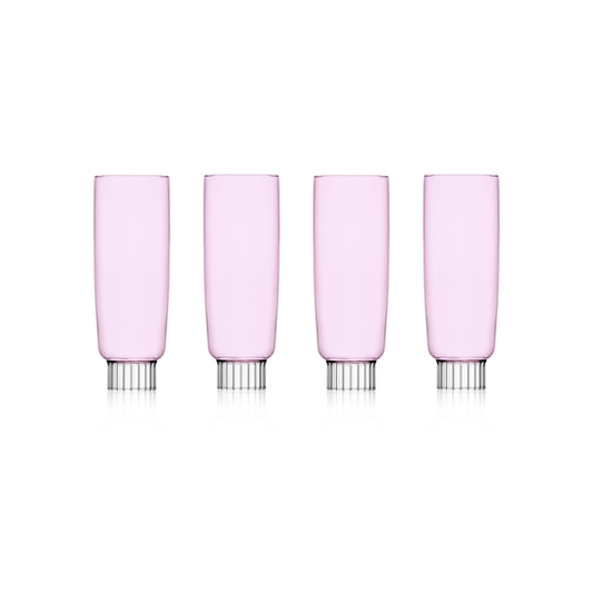 Pink Champagne glasses set of four in pink on white background