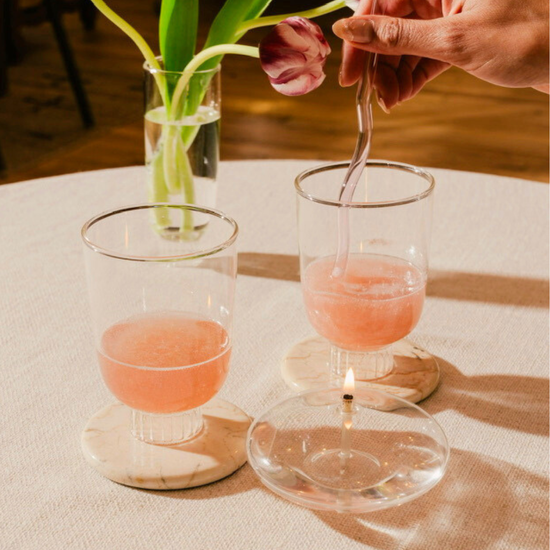 Stemless Wine Glasses Petite in clear on the table
