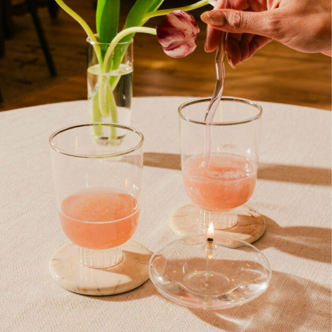 Stemless Wine Glasses Petite in clear on the table