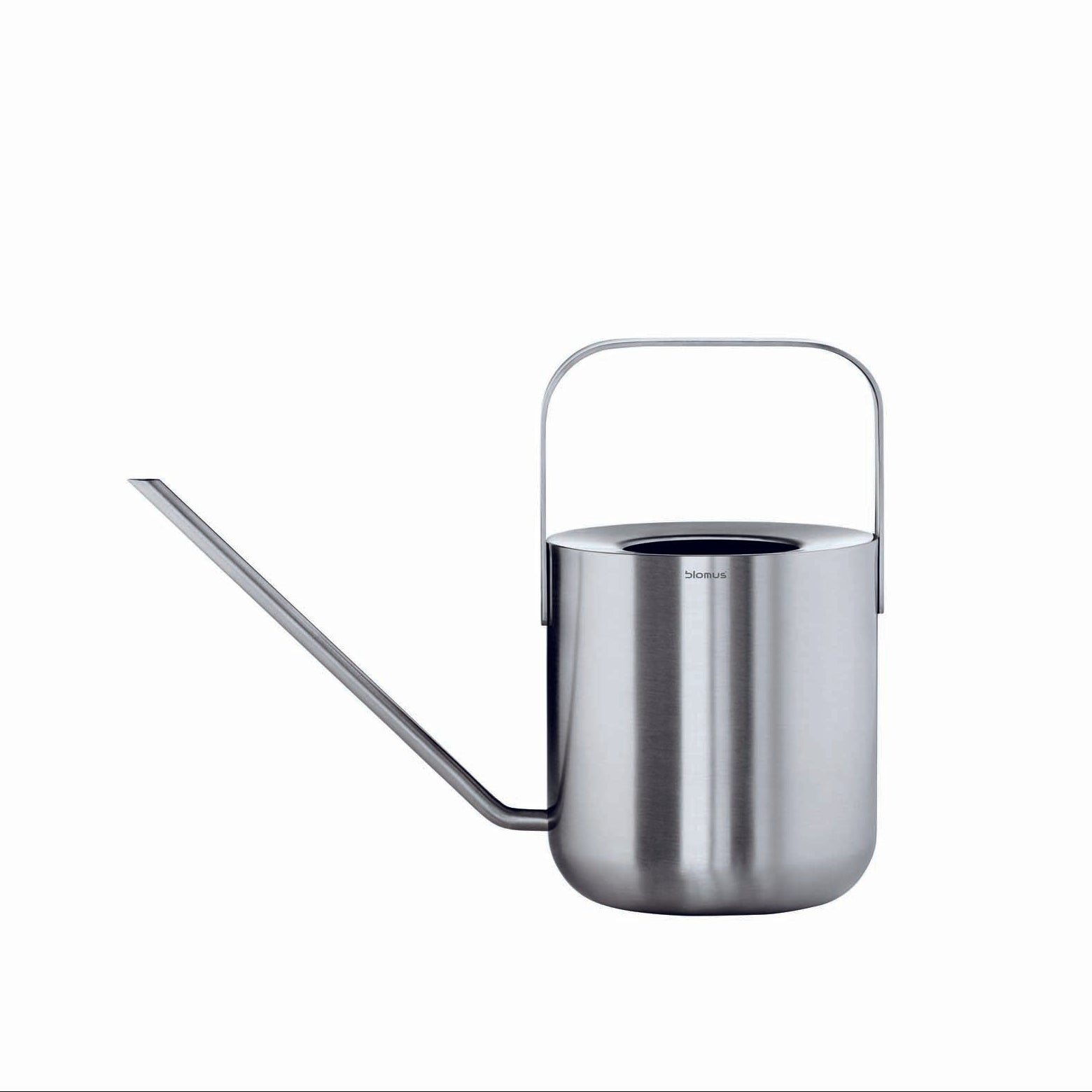 Stainless steel watering can on a white background