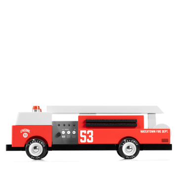 Model of a fire truck with red and white colors on a white background
