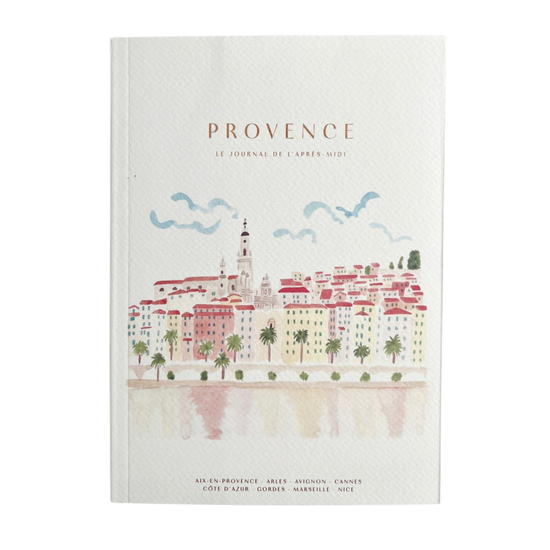 Notebook cover of 'Provence' with a cityscape illustration on a white background