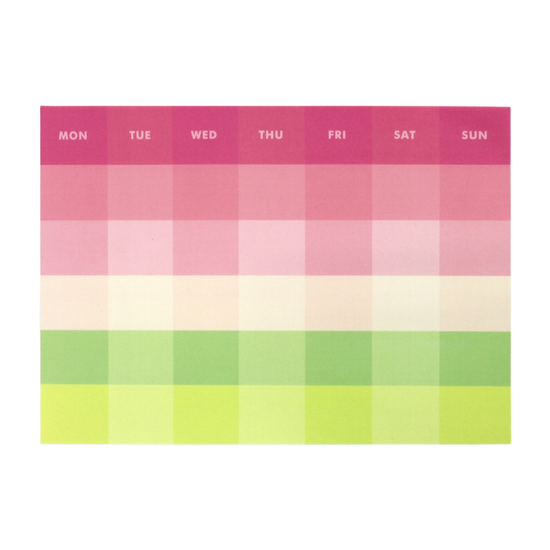 Weekly planner with pink and green checkered pattern on a white background