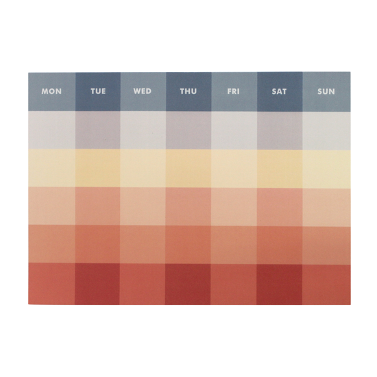 Weekly planner with days of the week and colored blocks for each day on a white background