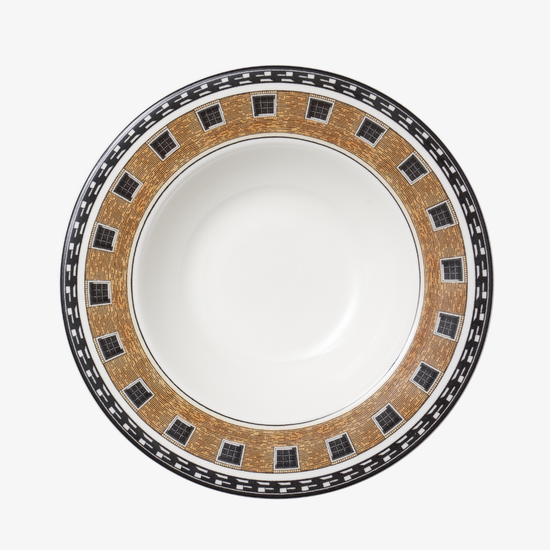Decorative ceramic bowl with a brown and black pattern on a white background