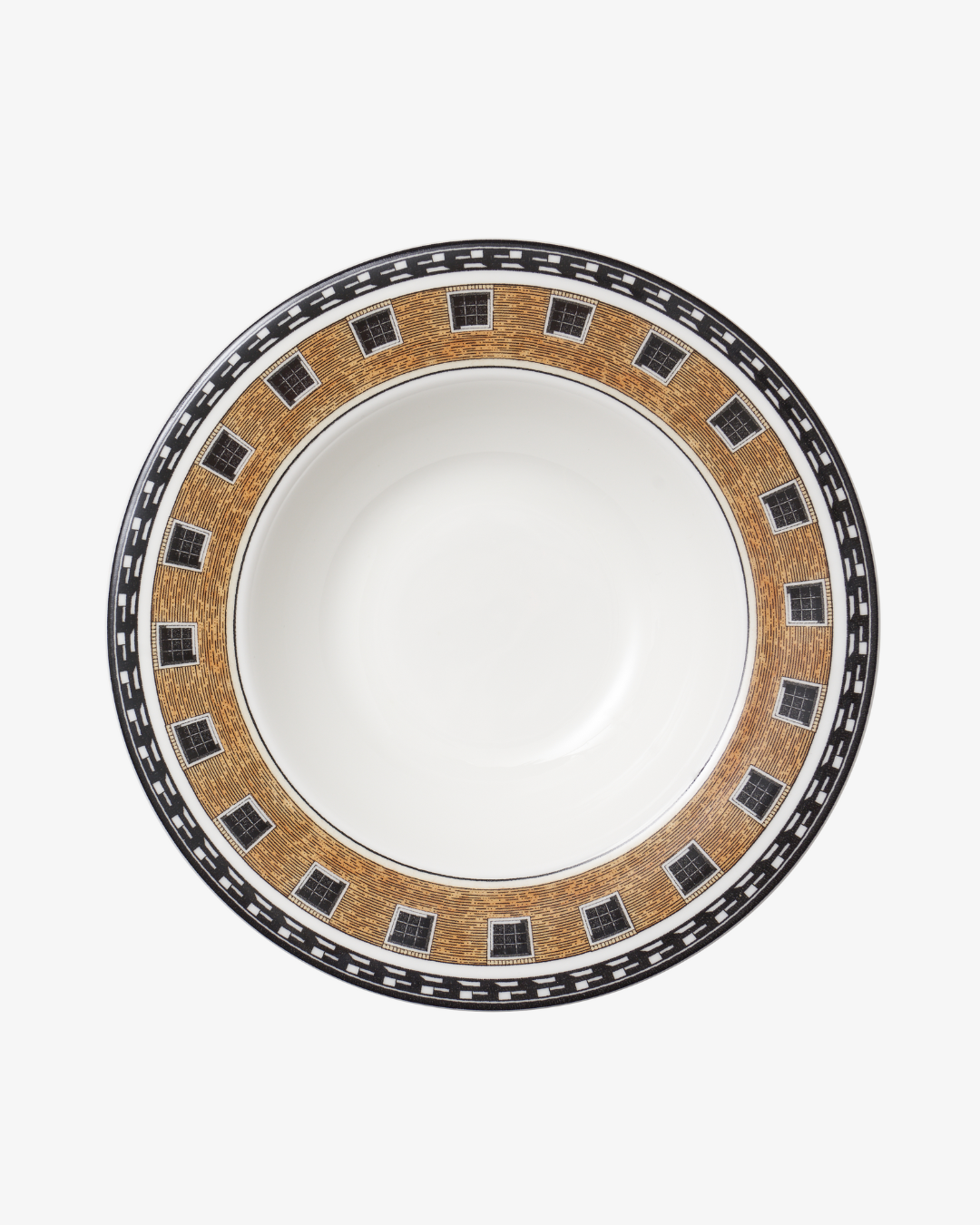 Decorative ceramic bowl with a brown and black pattern on a white background