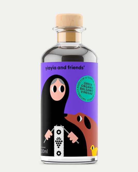 yiayia and friends balsamic vinegar in white background