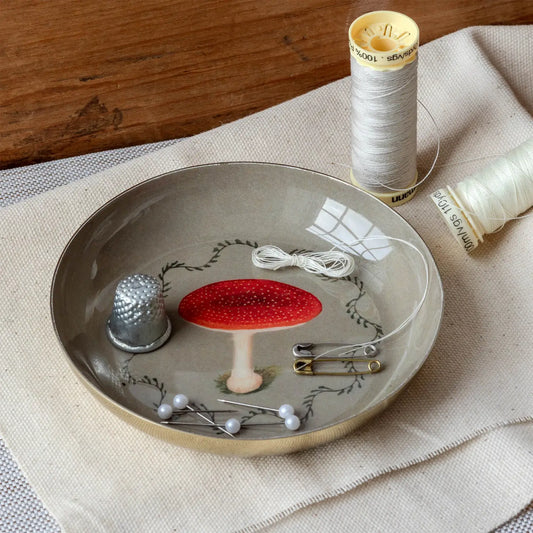 Round Enamel Tray - Mushroom