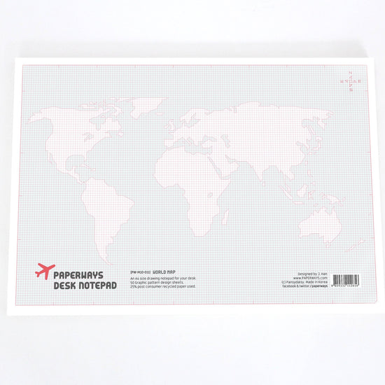 Paperways A4 Desk Notepad World Map White Background Photo